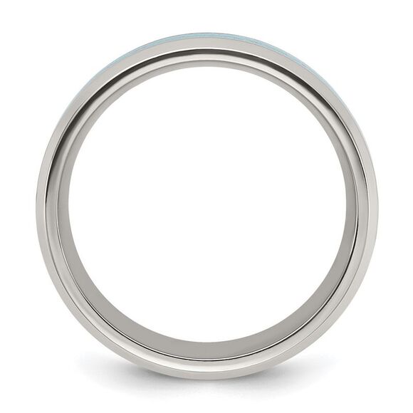 Kazi Luxury Chisel Titanium Polished with Turquoise Inlay 8mm Band - Picture 2 of 9